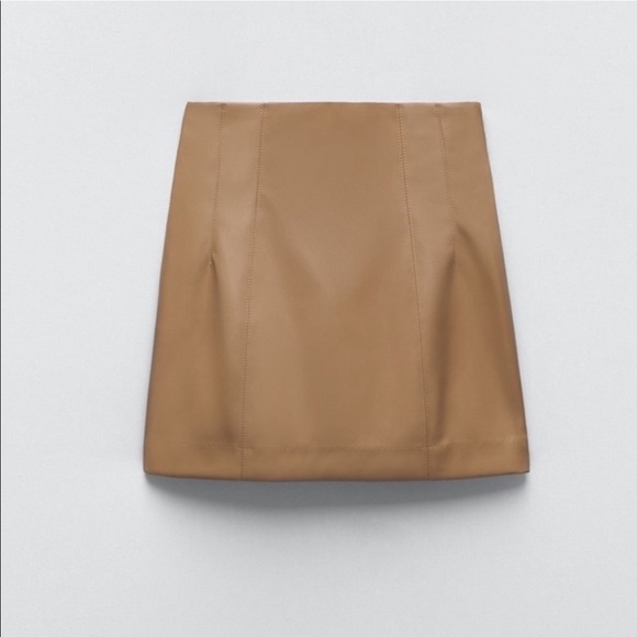 Zara Tan High Waisted Leather Skirt - Picture 5 of 9